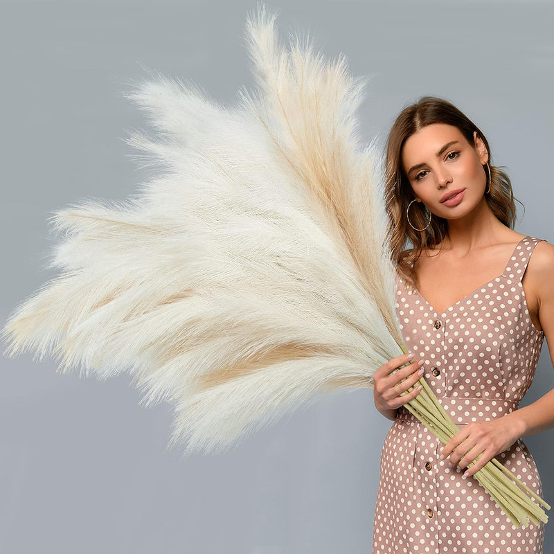 8 Pcs Faux Pampas Grass Decor 38''/97Cm Tall Artificial Large Pompas Grass Pom