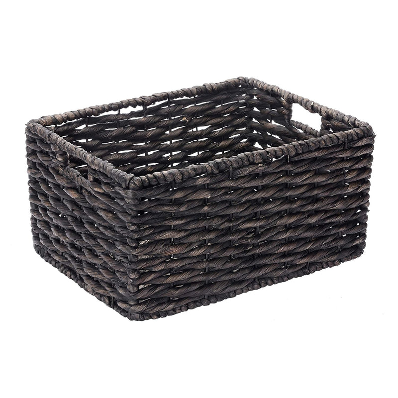 Rectangle Handmade Twisted Wicker Baskets Made Of Water Hyacinth | Nesting Black