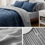 Navy Bedding Set Queen - 7 Pieces Reversible Bed Sets In A Bag With Comforters, Sheets, Pillowcases & Shams, Comforter