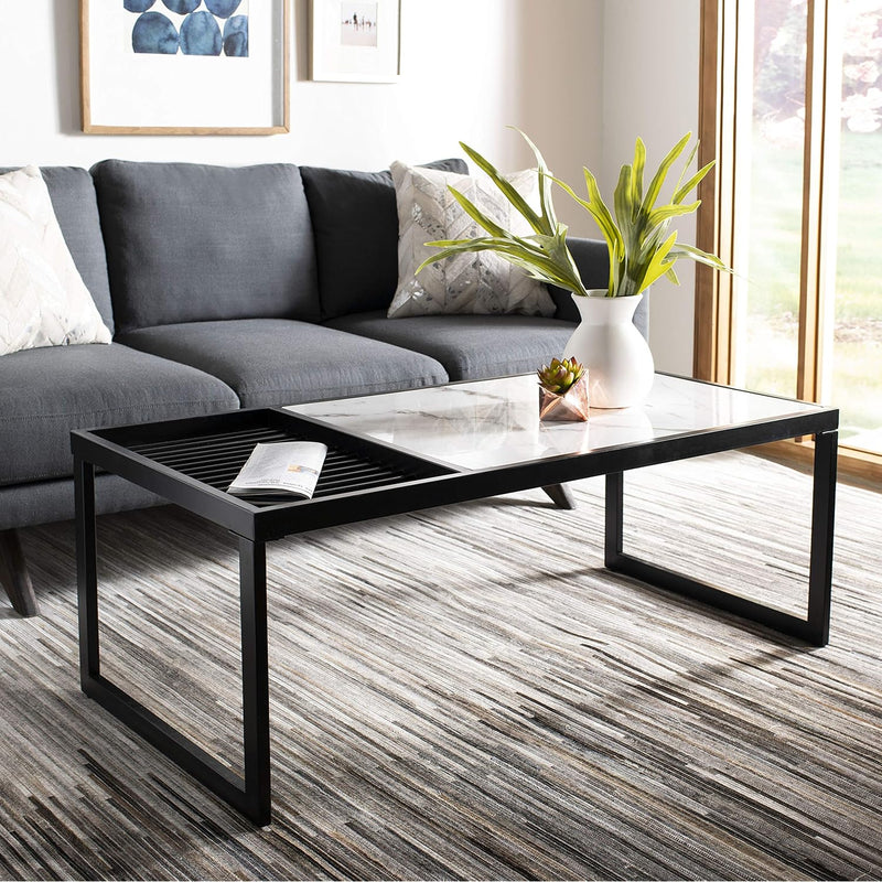Home Zuri White Faux Marble And Black Coffee Table