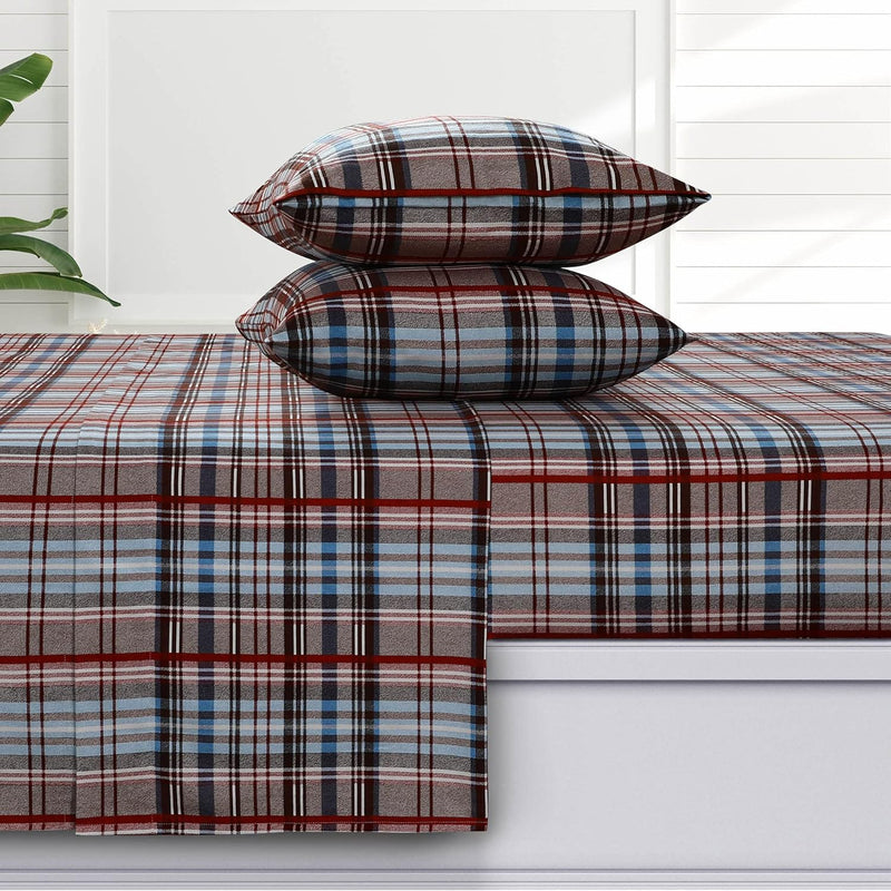 Brentwood Plaid 170-Gsm Flannel Extra Deep Pocket Sheet Set King Brown, (Brplf