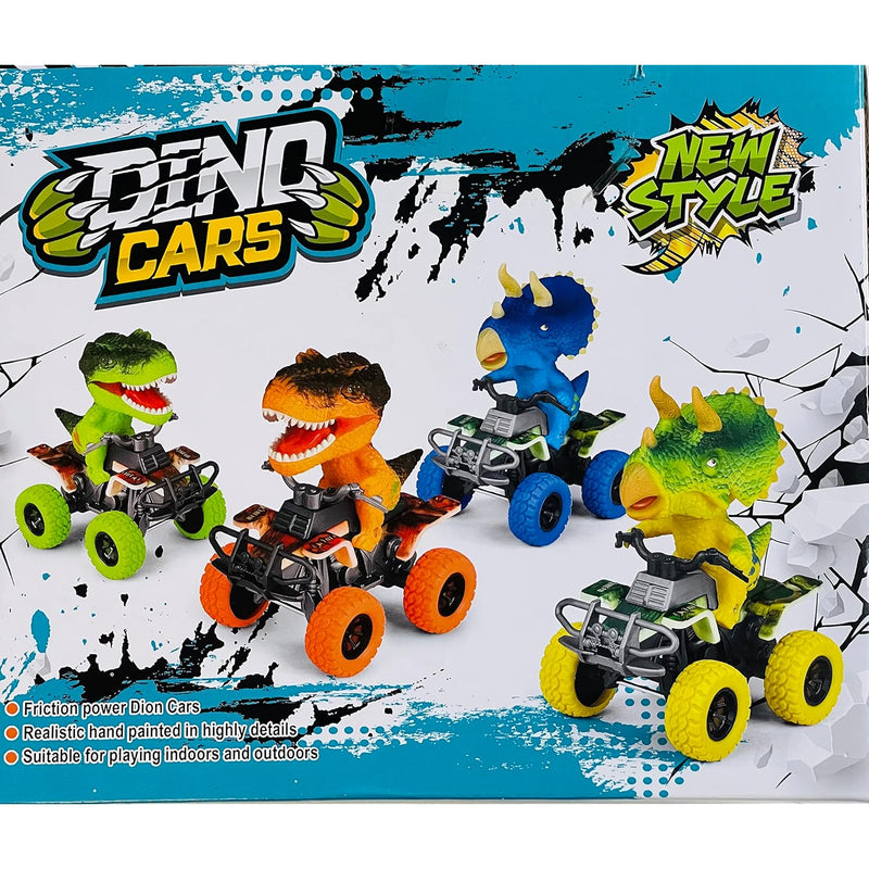 Dinosaur Truck Toy, 4 Jurassic Dinos on ATV, Push and Go Stunt Vehicles, Not L