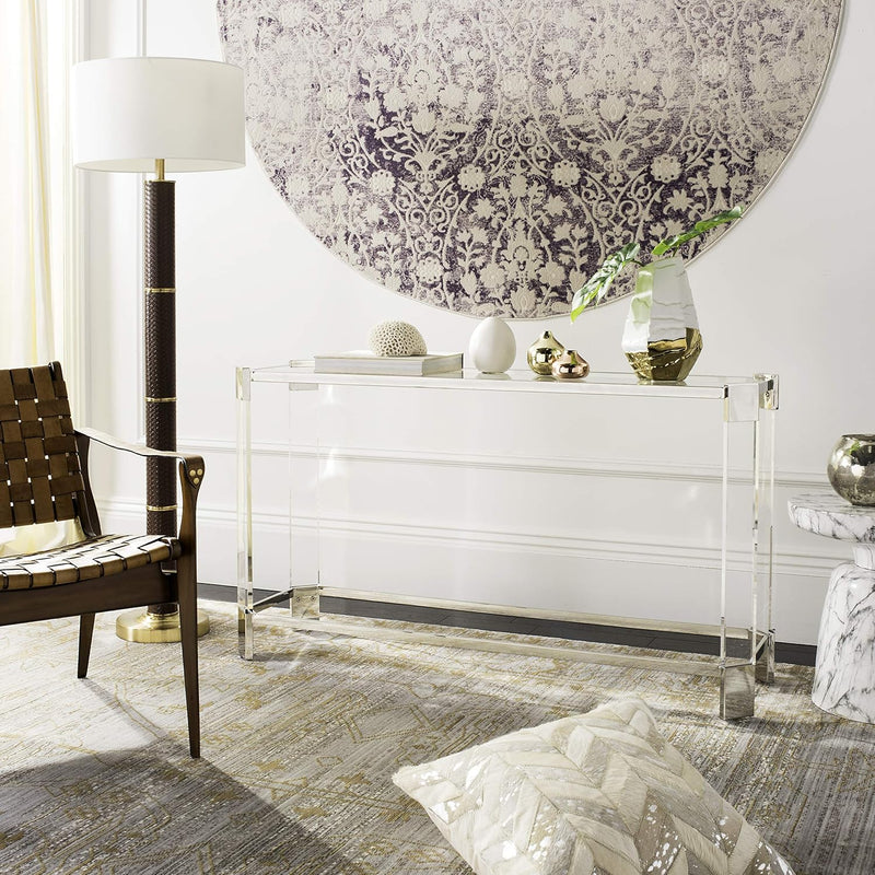 Couture Home Gianna Glam Silver Acrylic Glass Top Console Table