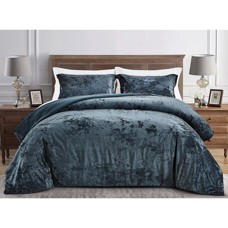 Lux 2-Piece Storm Blue Velvet Comforter Set Twin Size, All Season Lush Plush V