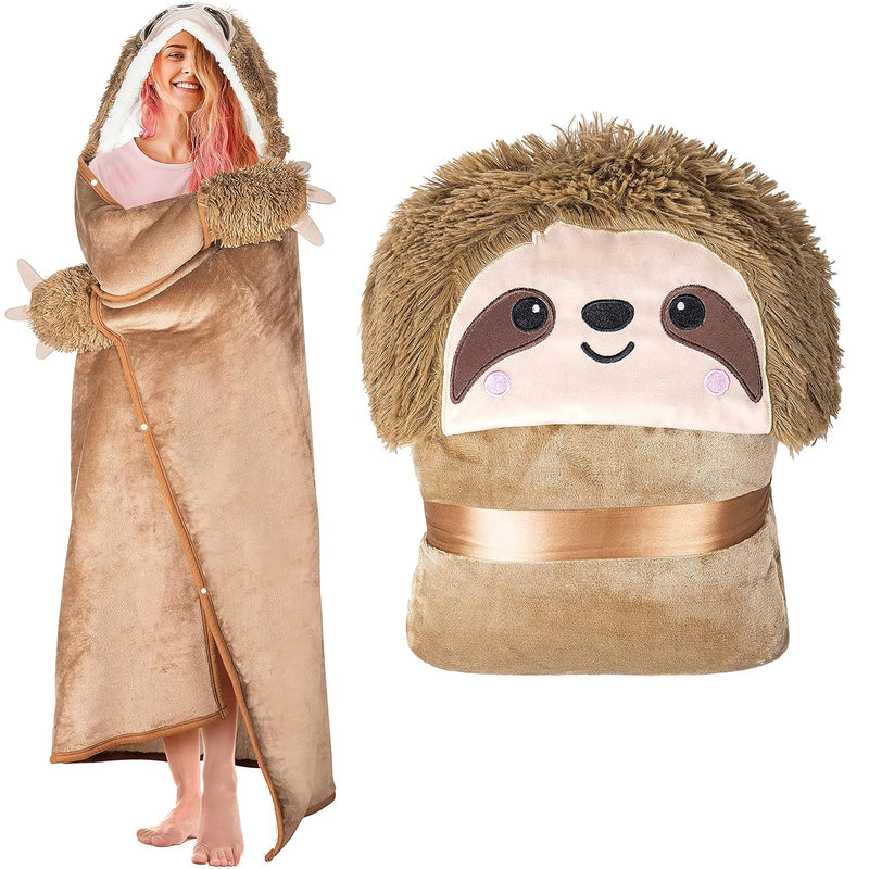 Sloth Wearable Hooded Blanket For Adults - Super Soft Warm Cozy Plush Flannel