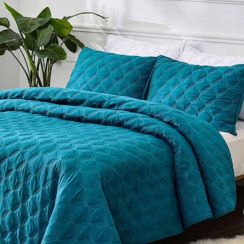 King Size Quilt Bedding Set - Teal Lightweight Comforter Bedspreads & Coverlet