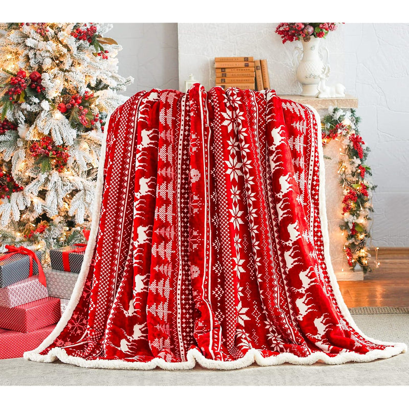 Red Sherpa Christmas Throw Blanket, Fuzzy Fluffy Soft Cozy Blanket, Fleece Fla