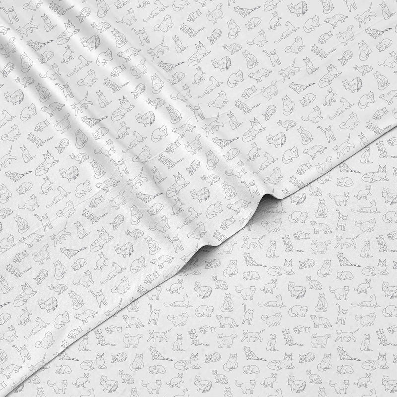 Kids Rule 4-Piece Cat Sketch Sheet Set | 1 Full Flat Sheet, 1 Full Fitted Shee
