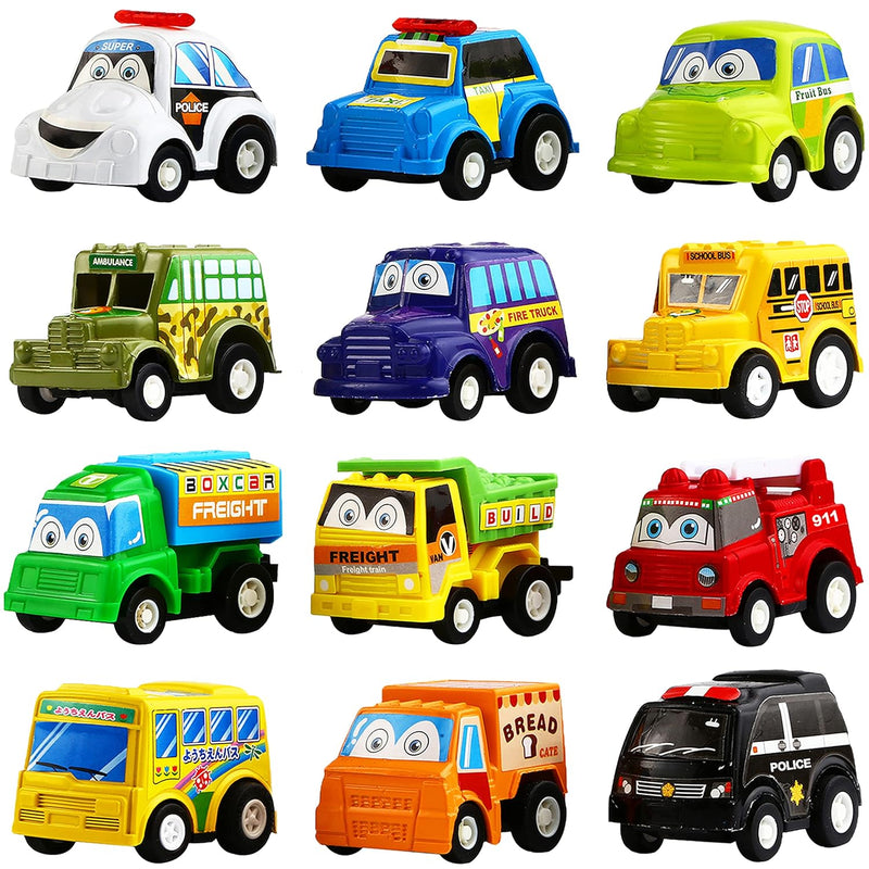 Pull Back Car, 12 Pack Assorted Mini Plastic Vehicle Set, Pull Back Truck A