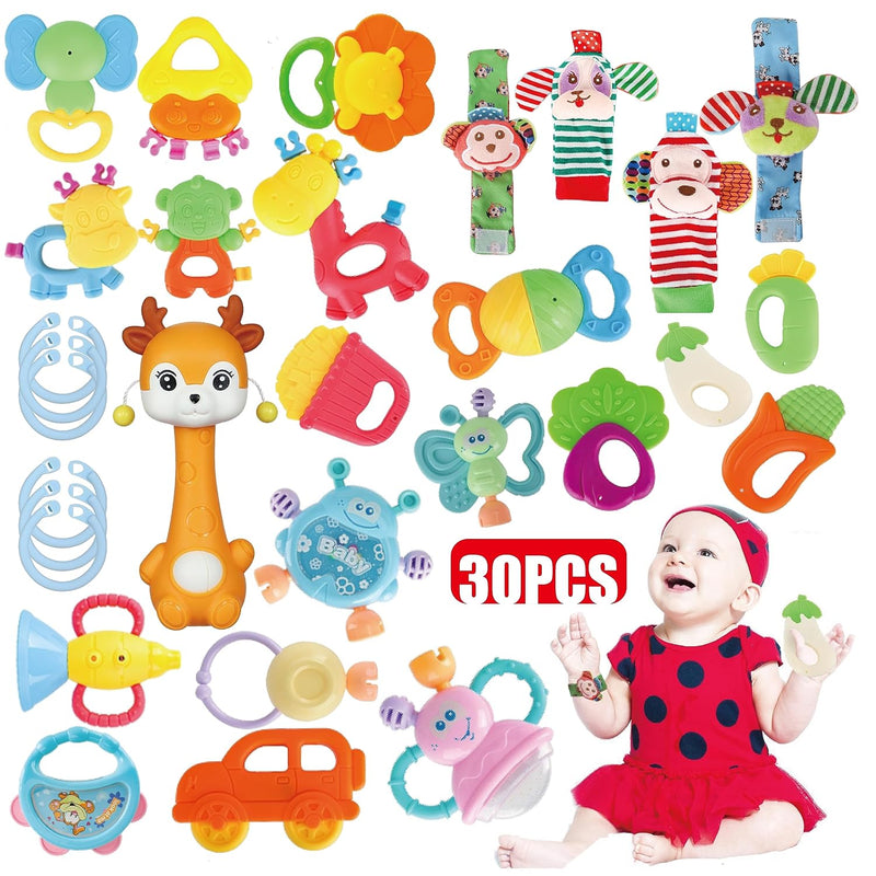 30 Pcs High Contrast Baby Toy Gift Set For Infants Rattles, Teething Toys &