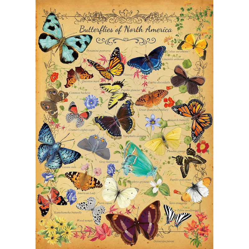 Vintage Butterfly Puzzle For Adults 1000 Piece, North America Flower Plant