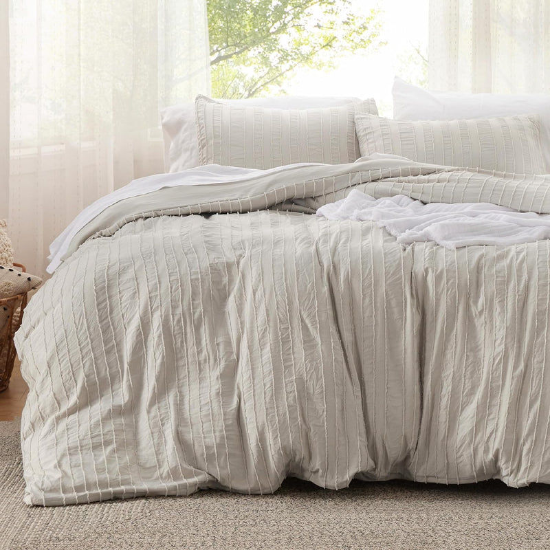 Boho Comforter Set Twin - Linen Tufted Bedding Comforter Set, 2 Pieces Farmhou