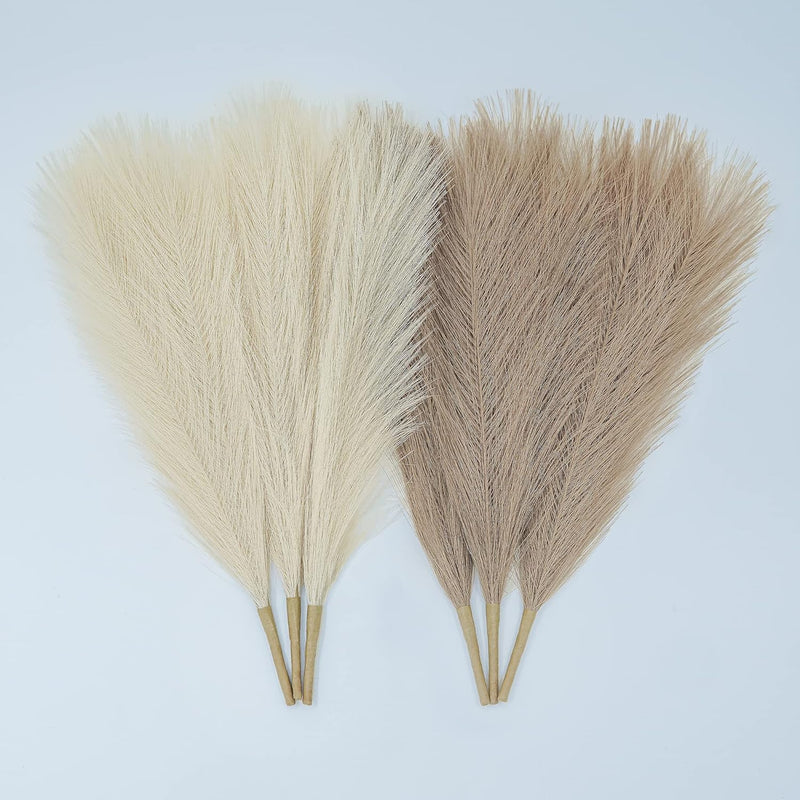 Faux Pampas Grass Decor. 6 Stems 17” Short Artificial Pampas Grass. Room Decor