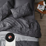 King Size Comforter Set - Bedding Set King 7 Pieces, Pintuck Bed In A Bag Dark Grey Bed Set With Comforter, Sheets, Pillowcases & Shams
