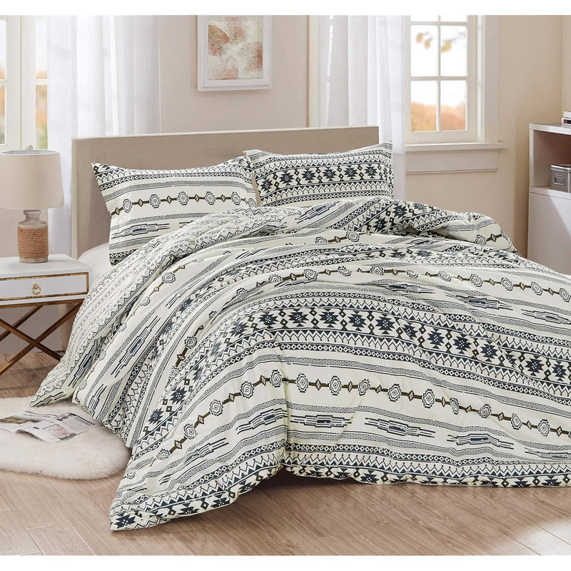 Colby 3-Piece Oversized Tribal Southwestern Comforter Set - Ivory Navy Brown R
