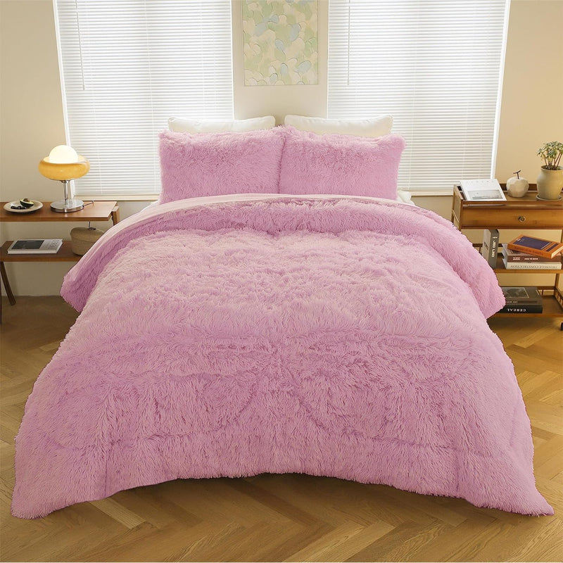 Plush Fluffy Duvet Cover Set, Luxury Ultra Soft Shaggy Bedding Set King Size,