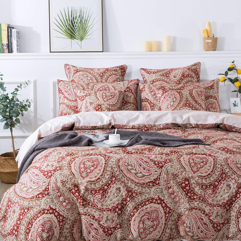 Paisley Duvet Cover Set Reversible Patterned Comforter Cover Sets Red And Beig