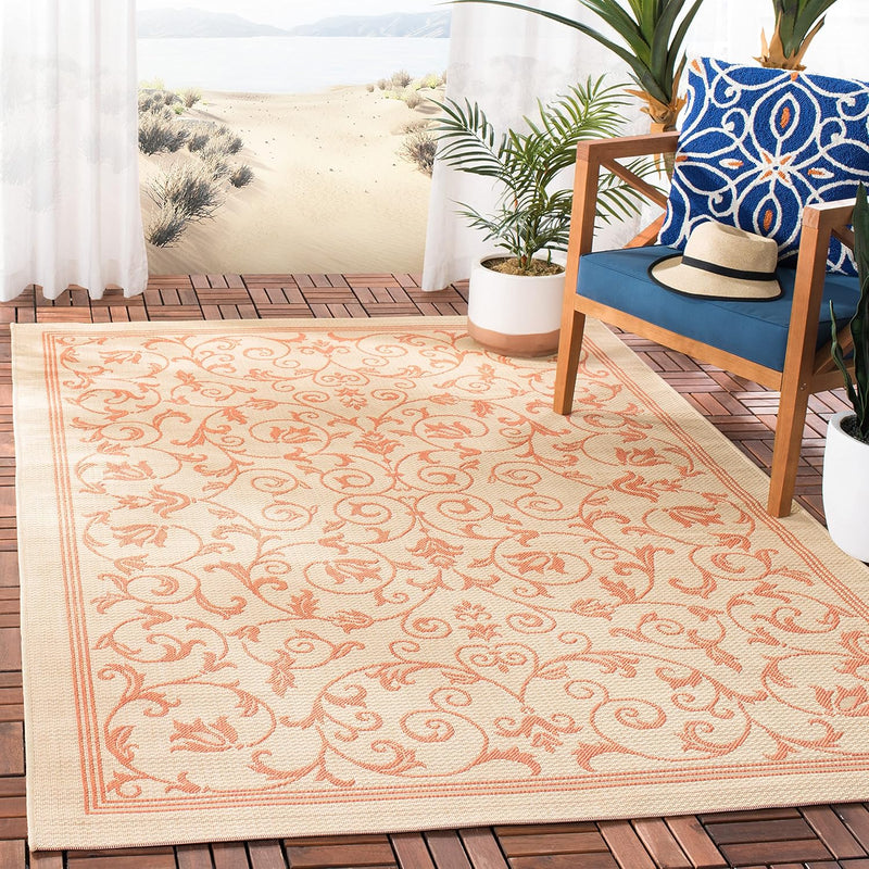 Courtyard Collection 5'3" X 7'7" Natural / Terra Cy2098 Scroll Indoor/ Outdoor