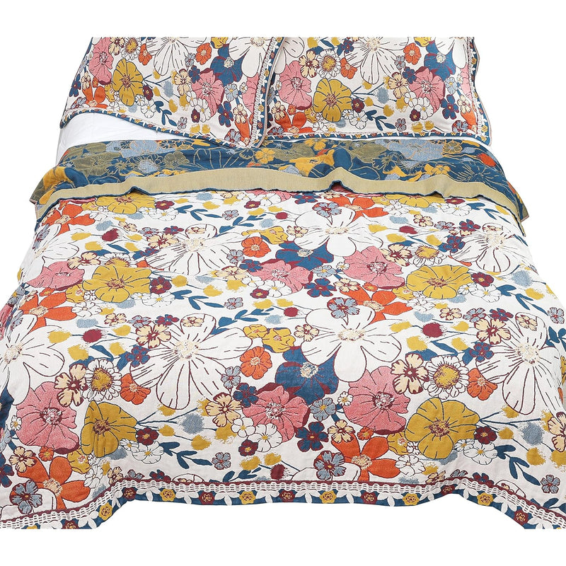 Flower Blooming Luxury Glory 100% Cotton Muslin Blanket Throw Cover For Bed, C