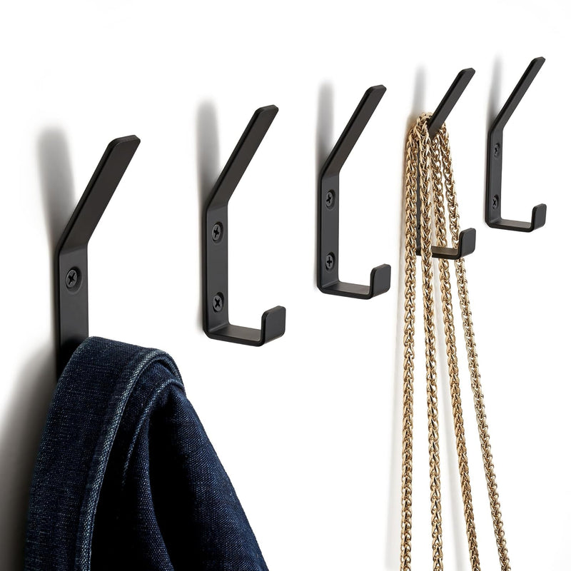 Decorative Coat Hooks For Wall Mount Set Of 5 - Stylish And Sturdy Black Metal D