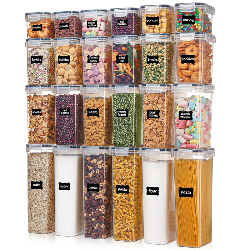 Airtight Food Storage Containers With Lids, 24 Pcs Plastic Kitchen And Pantry Organization Canisters For Cereal, Dry Food, Flour And Sugar, Bpa Free, Includes 24 Labels