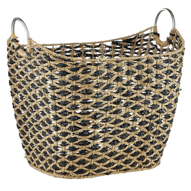 Seagrass Handmade Storage Basket With Handles, 21" X 18" X 18", Brown