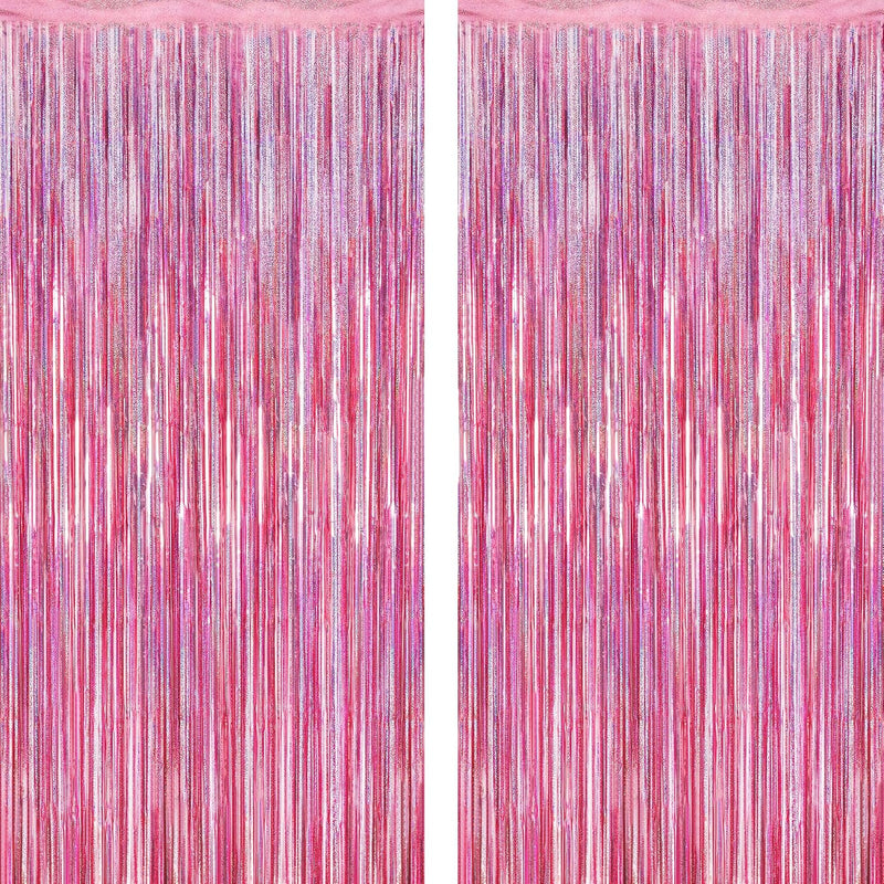 2 Pack Glitter Pink Fringe Curtains, 3.28 x 7.05 FT Party & Photo Backdrop Decorations