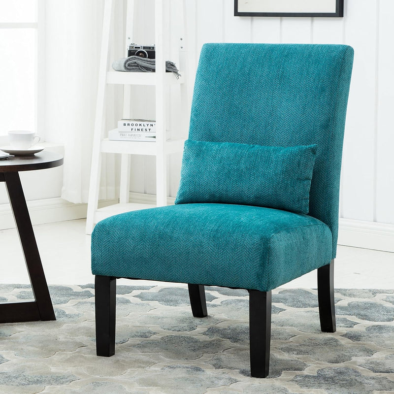 Pisano Fabric Armless Contemporary Accent Chair With Kidney Pillow, Single, Bl