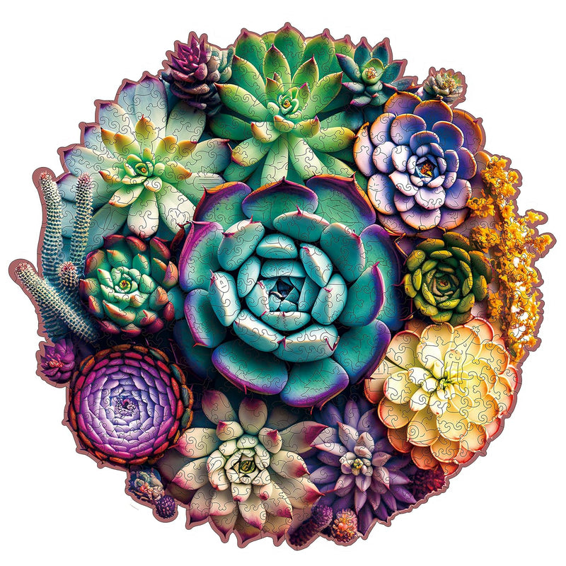 Wooden Jigsaw Puzzles Mandala Succulent Plants, 200 Piece Luxurious Shaped
