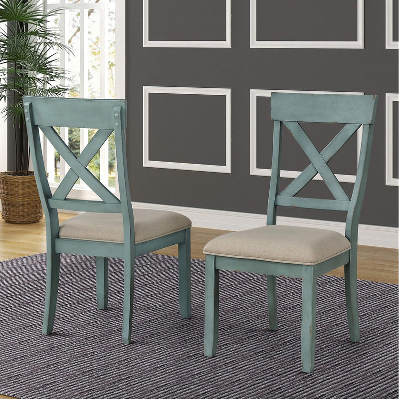 Prato Two-Tone Wood Cross Back Upholstered Dining Chairs, Set Of 2, Blue And T