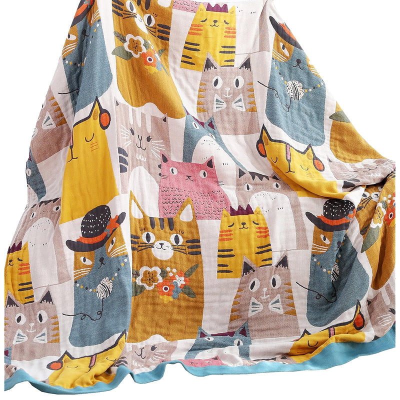 Kitty Cat Cute Reversible Kids Girls Bed Blanket, Jacquard Cotton Quilt Throw
