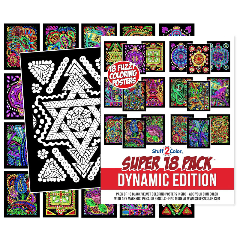 18 Pack Fuzzy Velvet Coloring Posters, Dynamic Edition for Kids & Adults