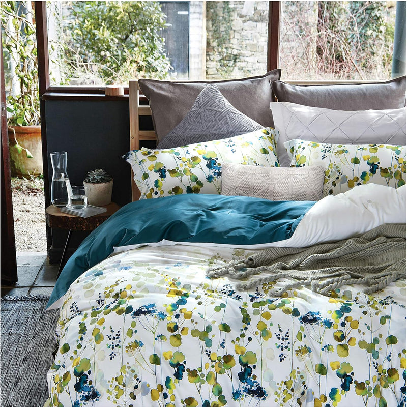 100% Egyptian Cotton Duvet Cover Set, Botanical Gradient Yellow Green Leaf Pri