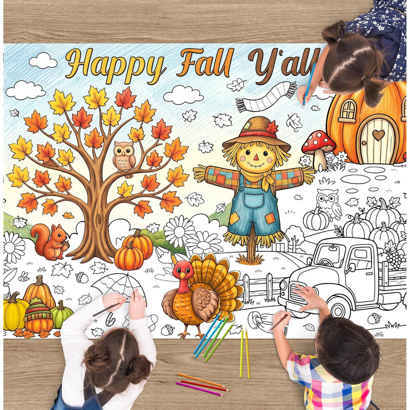 Giant Autumn Coloring Tablecloth for Kids - Fall Season Poster