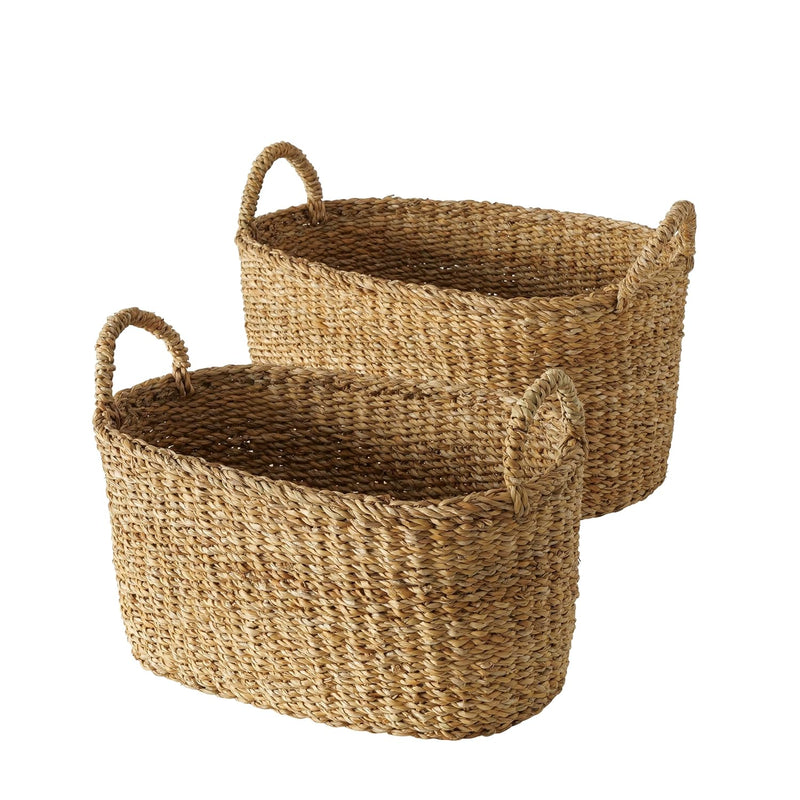 Made By Nature Seagrass Baskets, Set Of 2 Ovals, Handwoven, Chunky Sweater Weave