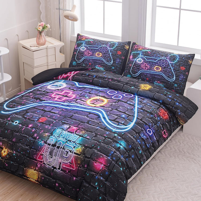 Gaming Bedding Sets For Boys 5Pcs Queen Size Comforter Gamer Contoller Video B