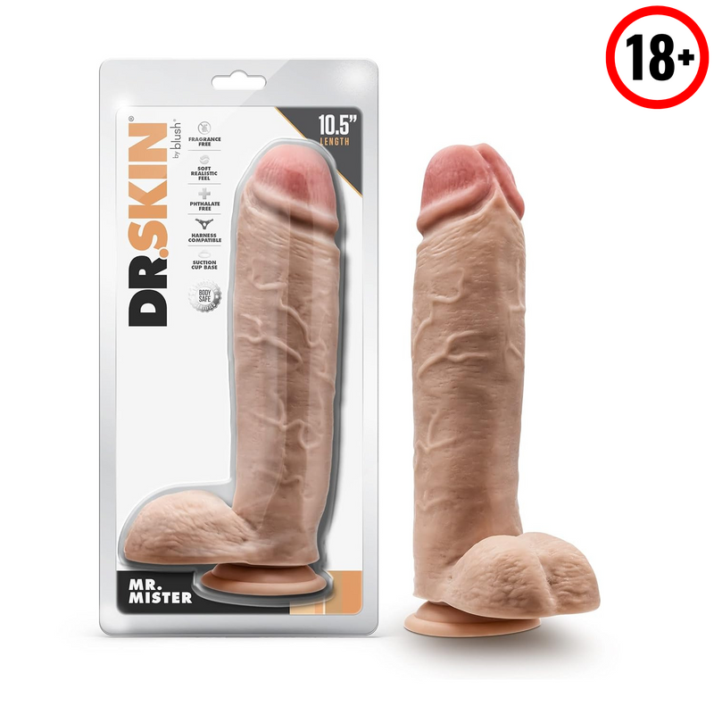 Dr. Skin By - 10.5 Inch Long, 2.5 Inch Thick Realistic Dildo With Balls And Suction Cup Base - Soft, Lifelike Feel Horse Size Xl Dong - Women Men Couples Adult Sex Toy