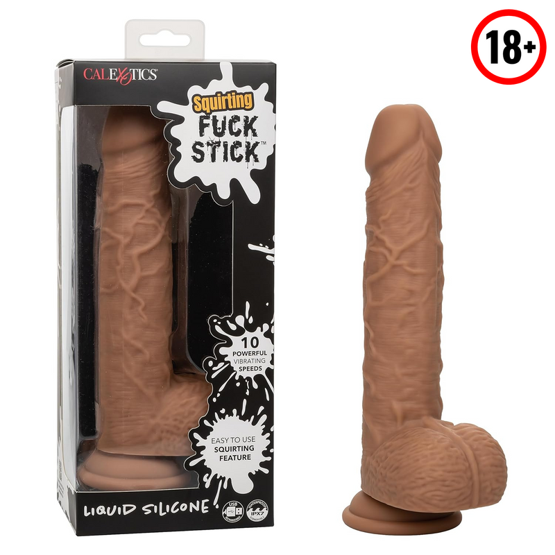 Squirting Fuck Stick, Realistic Dildo Vibrator With Squirting Action And Suction Cup Brown - Se-0257-30-3