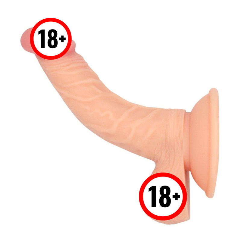 Realistic 7.5" Curved Suction Cup Dildo Veined Shaft And Lifelike Testicles