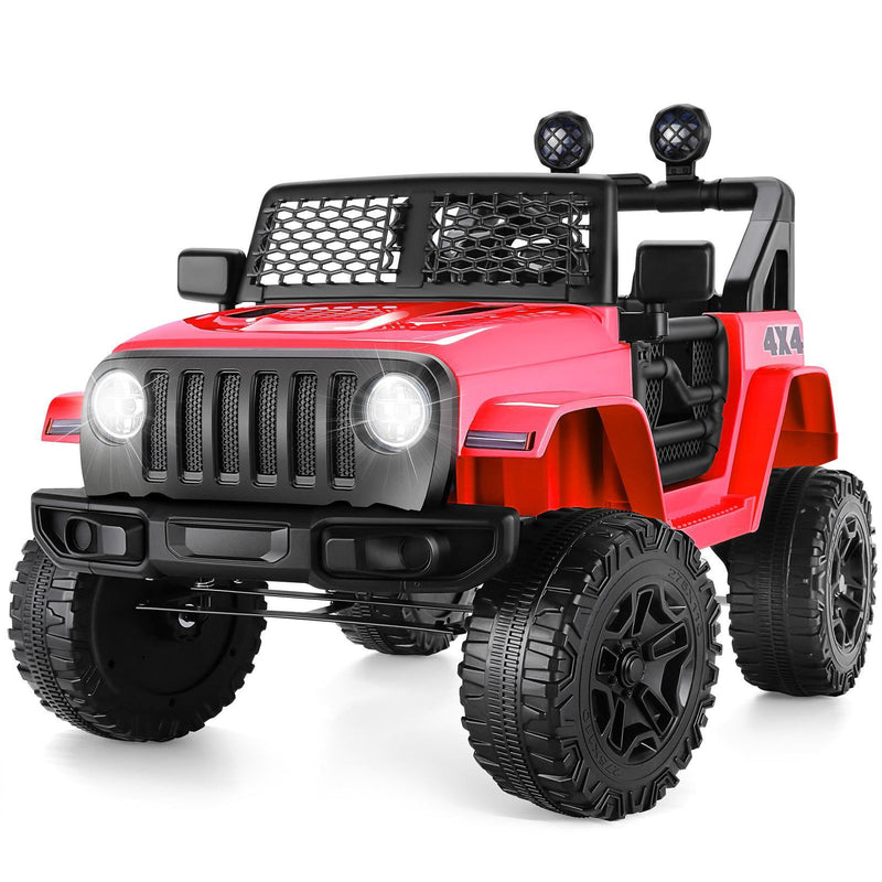 12V Kids Powered Ride On Truck Car With Parent Remote Control, Bluetooth Music, Spring Suspension, Led Lights - Red