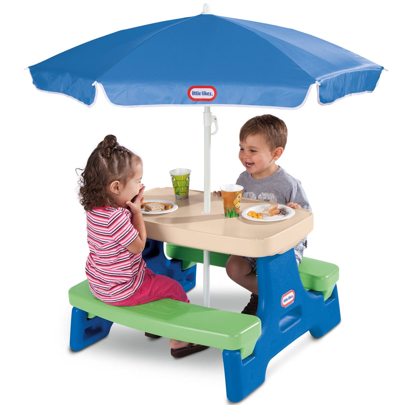 Easy Store Jr. Picnic Table With Umbrella, Blue & Green - Play Table With Umbrella, For Kids