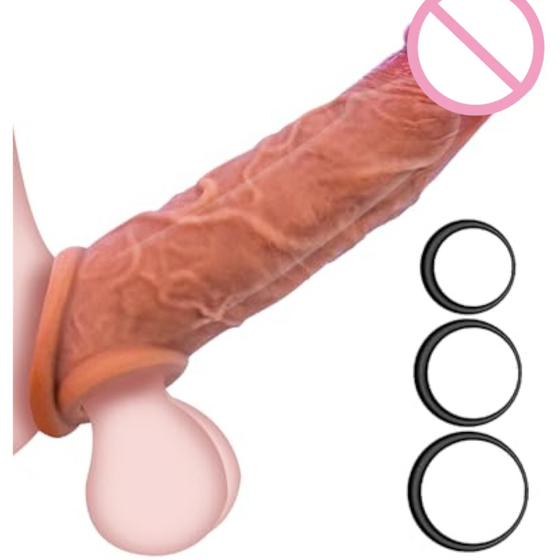 Reusable Penis Sleeve Extender Realistic Textured Cock Extender Body-Safe Stretchy Ultra-Soft Material Cock Enlarger Applicative For Men & Couple (D-Flesh)