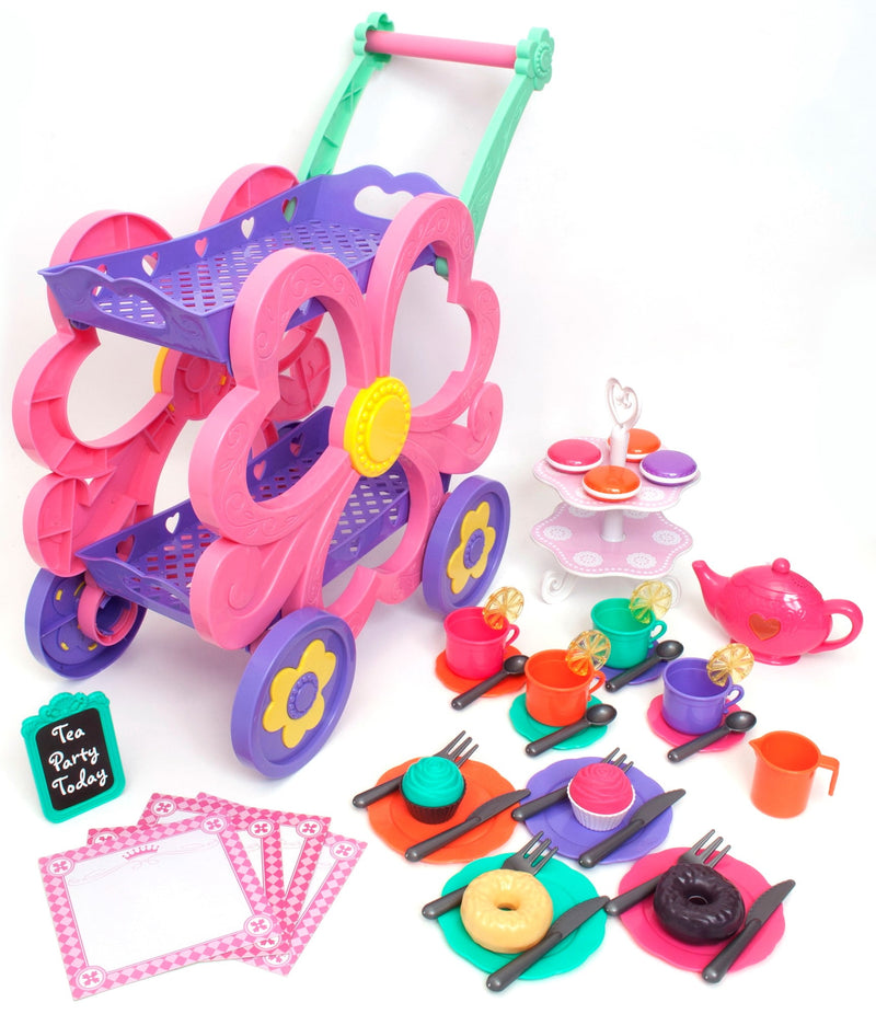 Flower Tea Cart Play Set, 45 Pieces