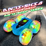 Contixo RC Car Stunt Racer, Wheels Flip & Rotate 360°, Fast Remote Control Toy Car for Kids, AWD, 2.4GHz, Rechargeable Battery, Lights Up - Blue