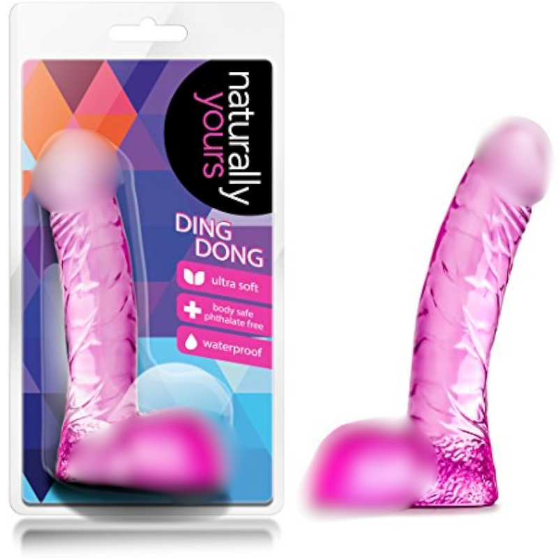 Naturally Yours Ding Dong - 5 1/2 Inch Realistic Smooth Slim Translucent Beginner Stimulating Dildo - Fragrance Free Small Curved Female Male Adult Toys - Sex Toy For Couples - Pink