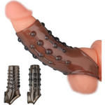 Reusable Penis Sleeve For Men, Ultra-Soft Open Tip Cock Sleeve With Ball Stretcher Penis Ring Extender Enlargement Girth Enhancer, Delay Ejaculation, Body-Safe Material Male Sex Toys - Black