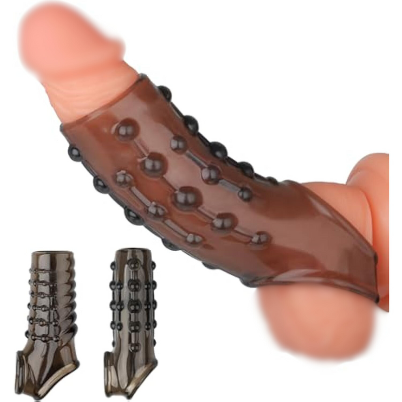 Reusable Penis Sleeve For Men, Ultra-Soft Open Tip Cock Sleeve With Ball Stretcher Penis Ring Extender Enlargement Girth Enhancer, Delay Ejaculation, Body-Safe Material Male Sex Toys - Black