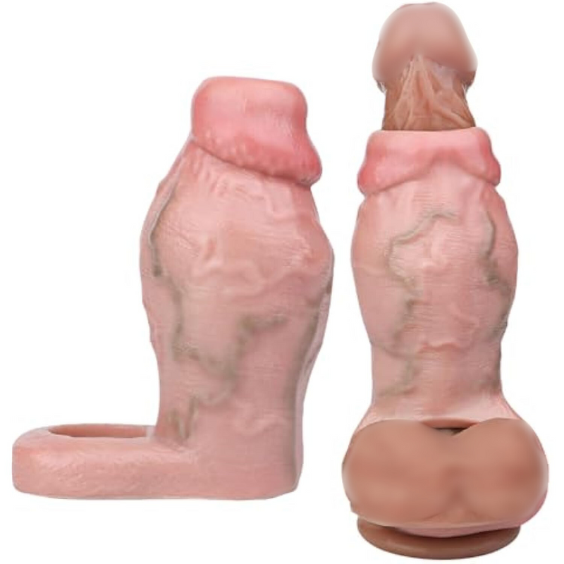 Soft Elastic Reusable Penis Sleeve With Stretchy Ring, Dildo Sheath Enlargement Sleeve Adult Male Sex Toy For Men Couples
