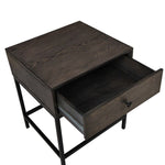 Ava Espresso Engineered Wood End Table With Charging Ports And Metal Base