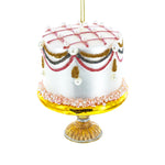 Pearl-Adorned Celebration Cake - Blown Glass Christmas Ornament